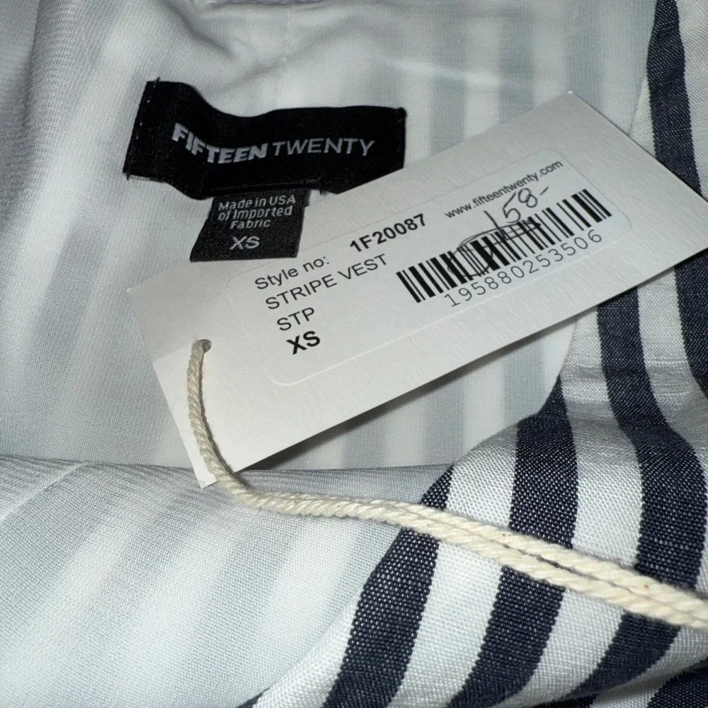 FIFTEEN TWENTY Black and White Striped‎ Button Front Tie Back Vest NWT Size XS